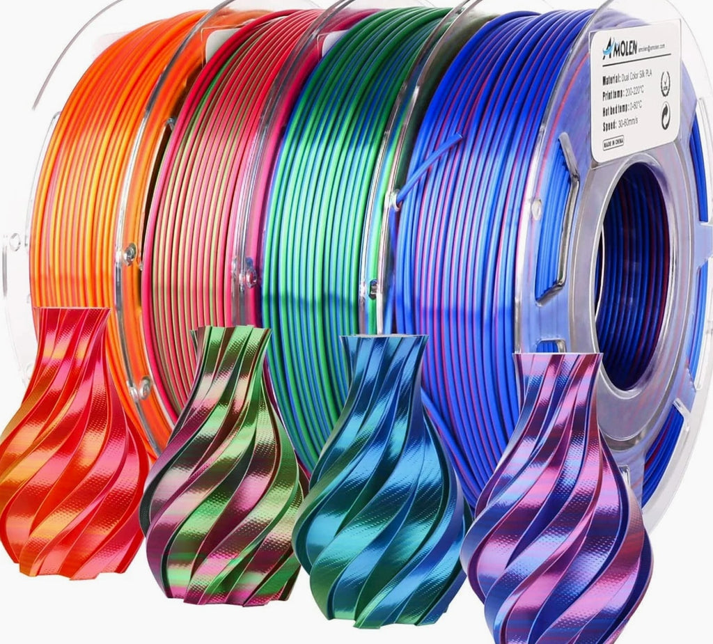 Silk PLA 3D Printer Filament Bundle Shiny Multicolor Dual Filament 1.75mm Pack