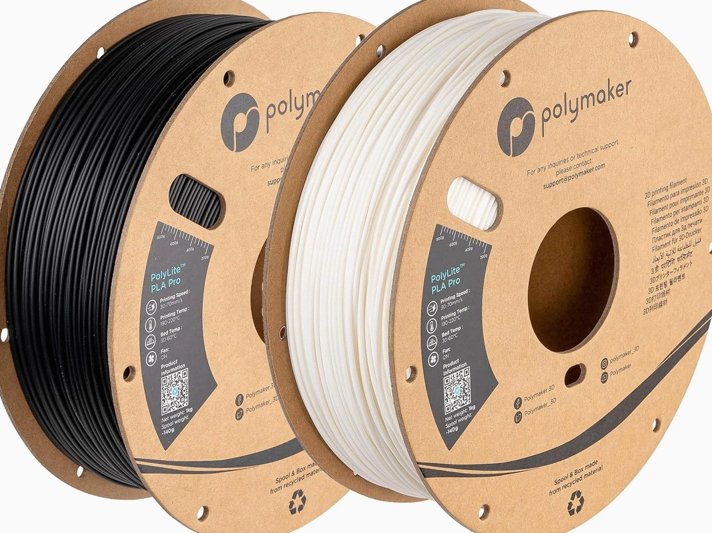PLA PRO Filament 1.75mm 2kg, Tough & High Rigidity Black*1 White*1 3D Printing