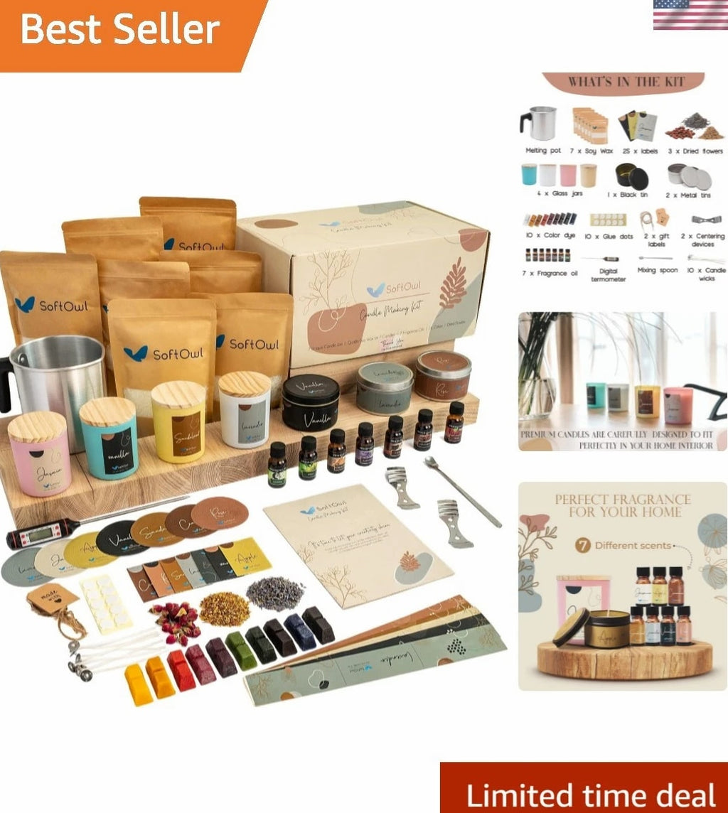 Soy Candle Making Kit - Full Set - Soy Wax, Big 7oz Jars & Tins, 7 Pleasant S...