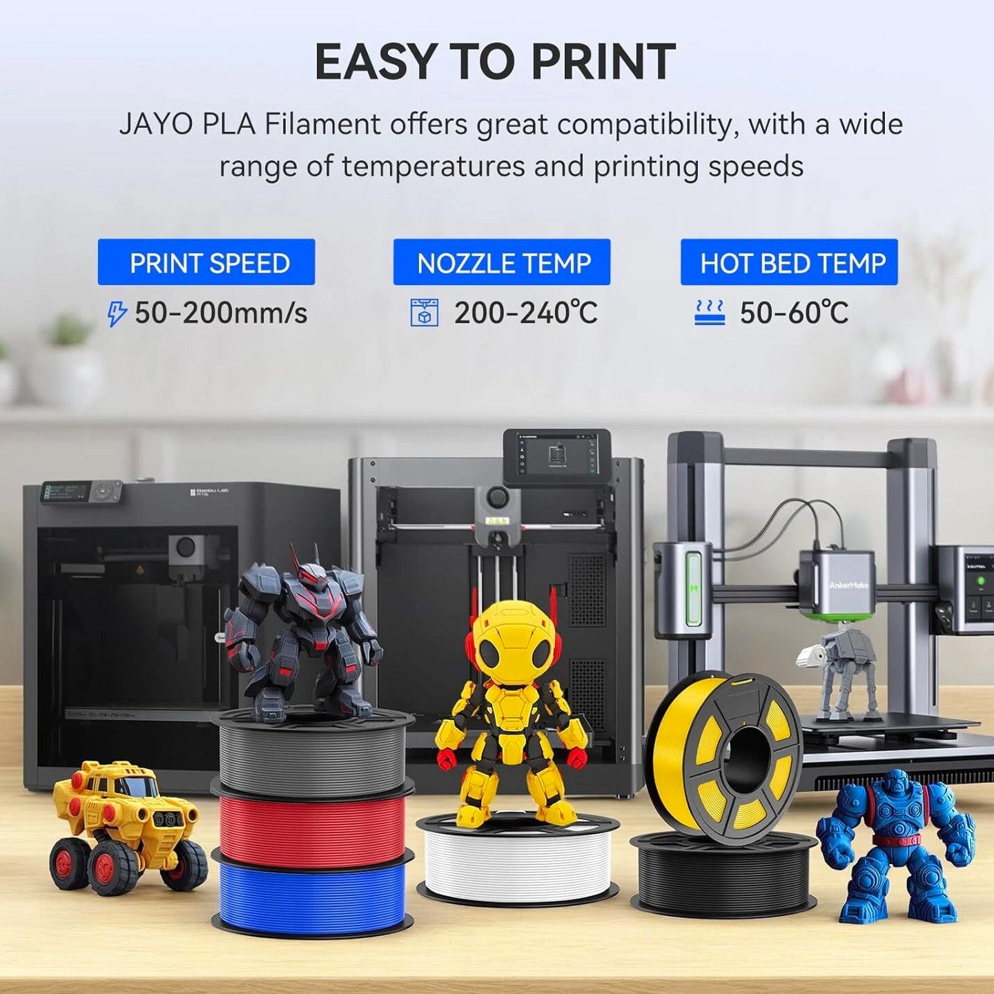 JAYO 5KG/10KG PETG Matte PLA PLA+ SILK ASA ABS 1.75mm 3D Printer Filament Lot