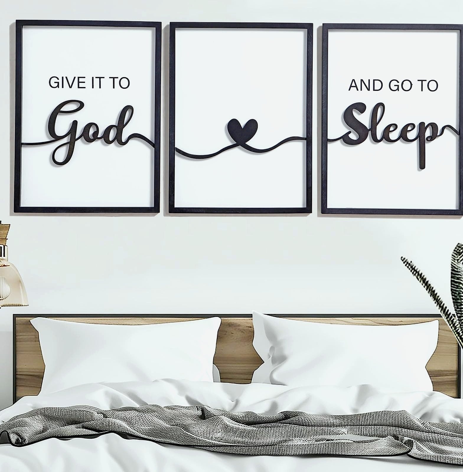 KIOSSUT 3D Wood Give it to God and Go to Sleep Wall Sign Set