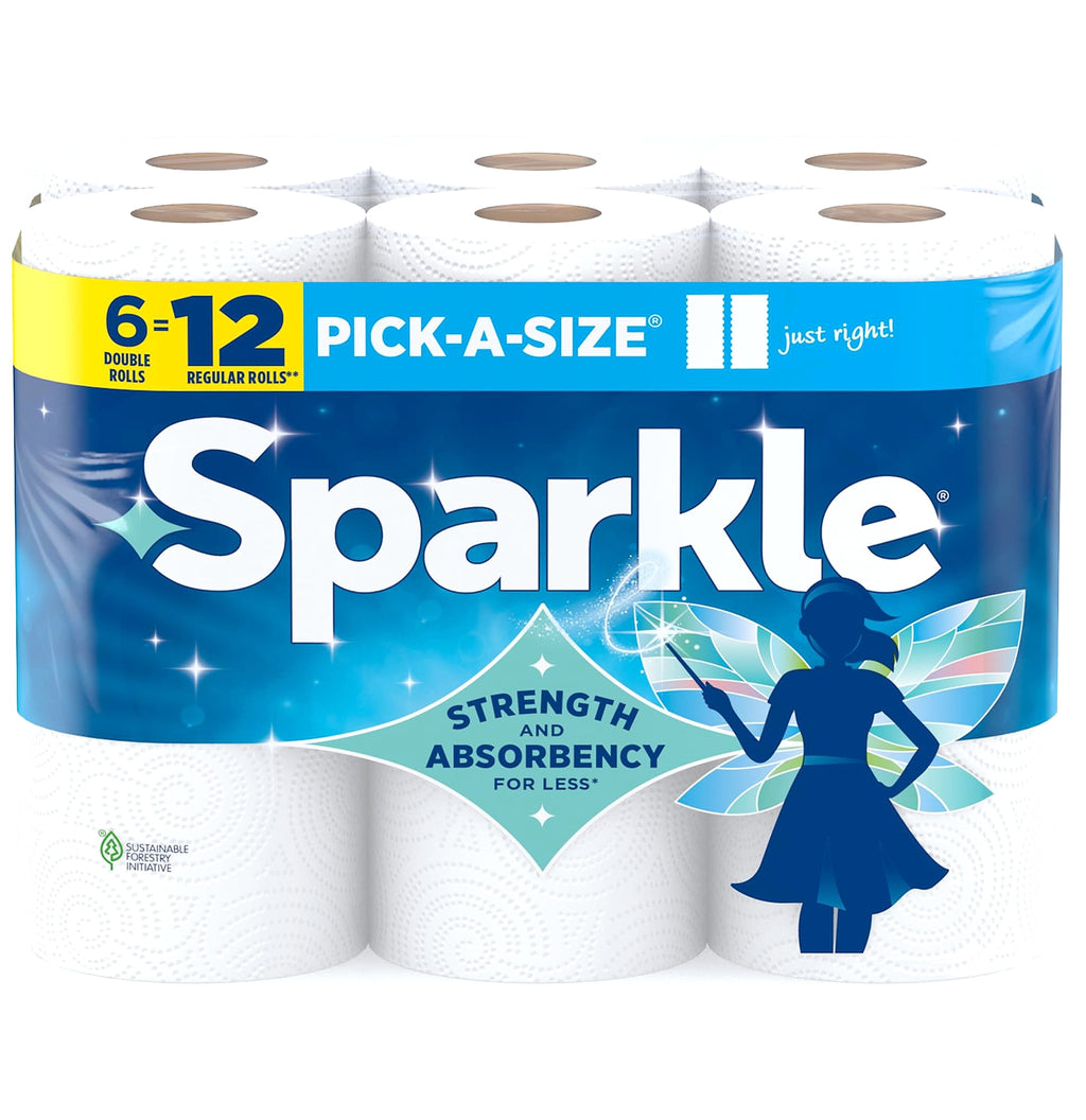 Sparkle Pick-A-Size Paper Towels, 6 Double Rolls, 2-Ply Kitchen Cleanup
