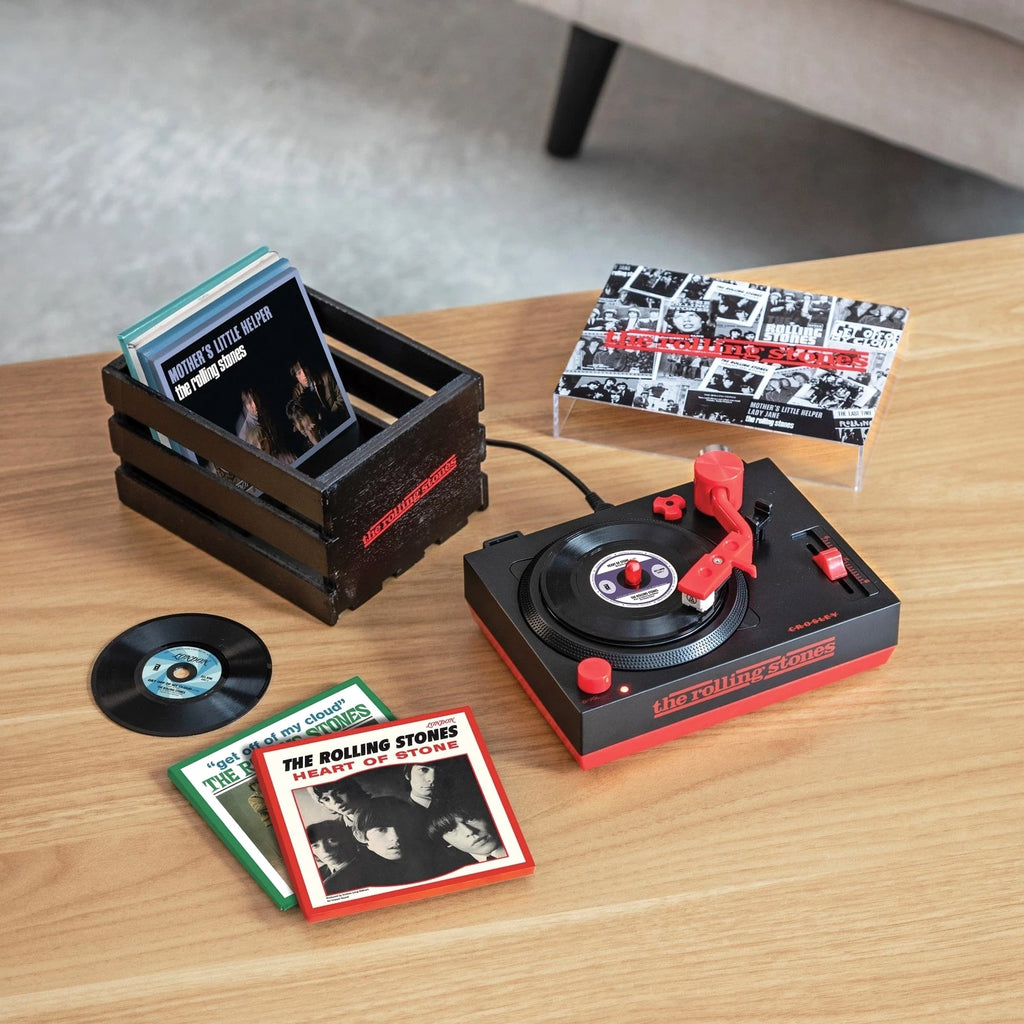 Crosley Rolling Stones RSD3 Turntable with Crate and Six 3-Inch Singles