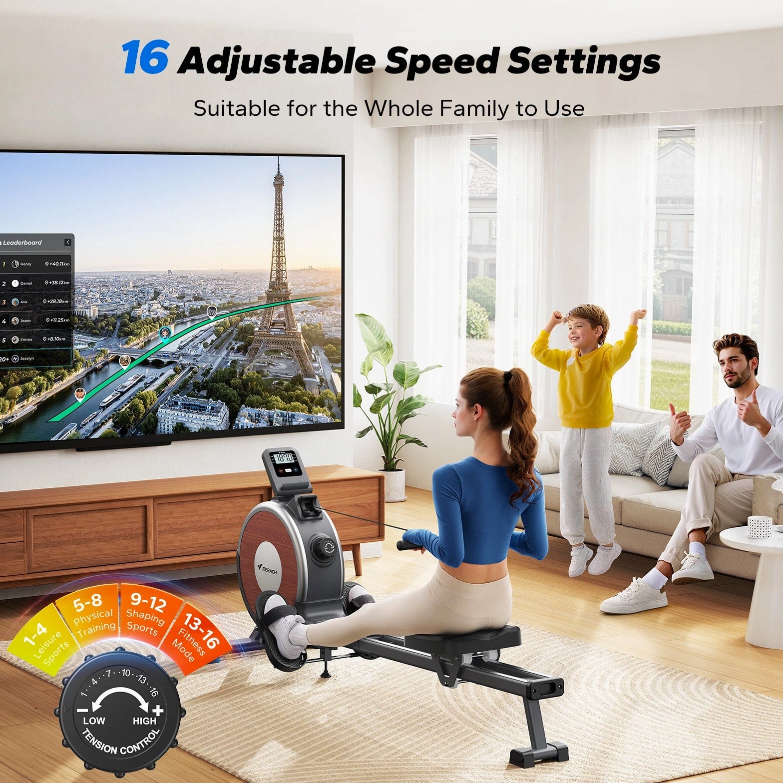 MERACH Q1S Magnetic Rowing Machine 16 Levels of Quiet Resistance Dual Slide Rail