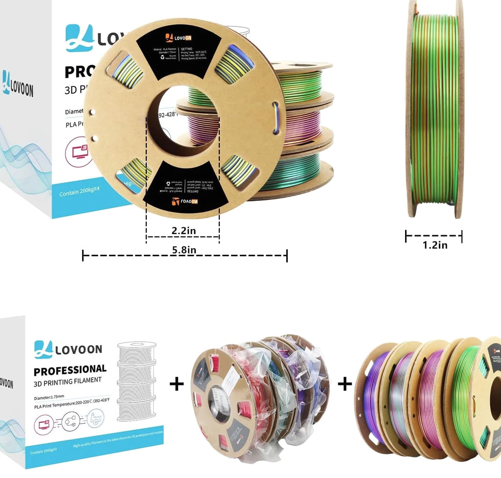 3D PLA Filament 1.75Mm Bundle - Tricolor 3D Printer Filament, Rainbow Silk