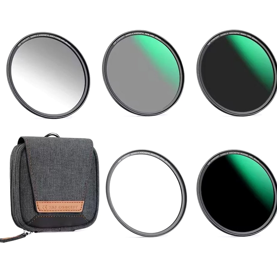 K&F Concept Magnetic Lens Filter Kit GND8+ND8+ND64+ND1000+Adapter Ring 49mm-82mm