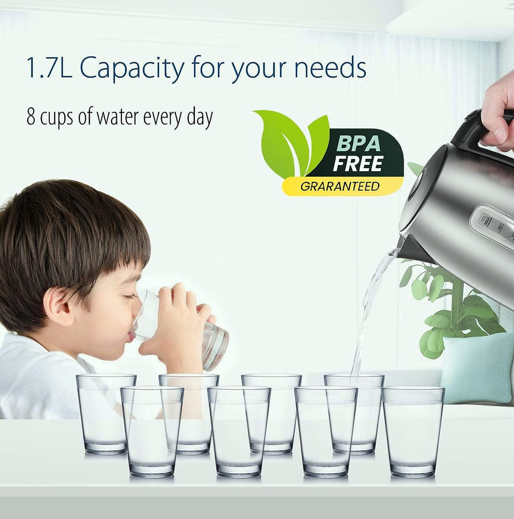 COMFEE' 1.7L Stainless Steel Electric Kettle, 1500W Fast Boil
