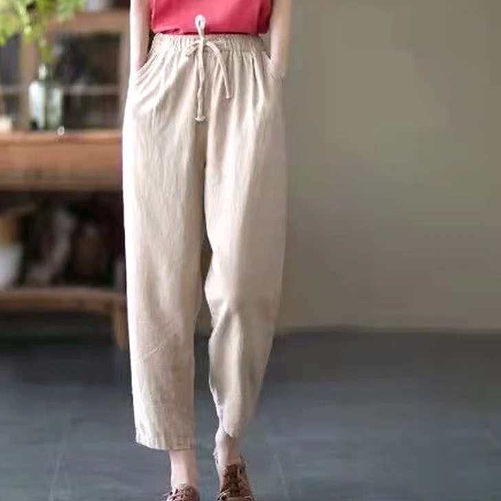 XPQBB Women's Cotton Linen Harem Pants High Waist