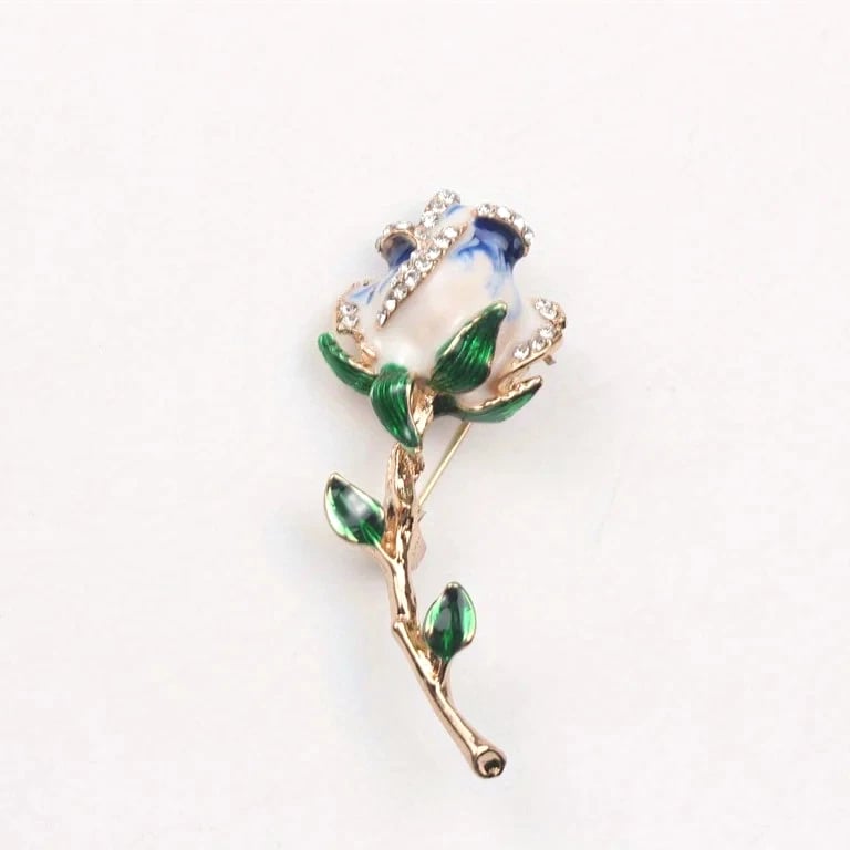 Fashion Rhinestone Brooch Plant Flower Green Leaf Corsage Clothing Accessories