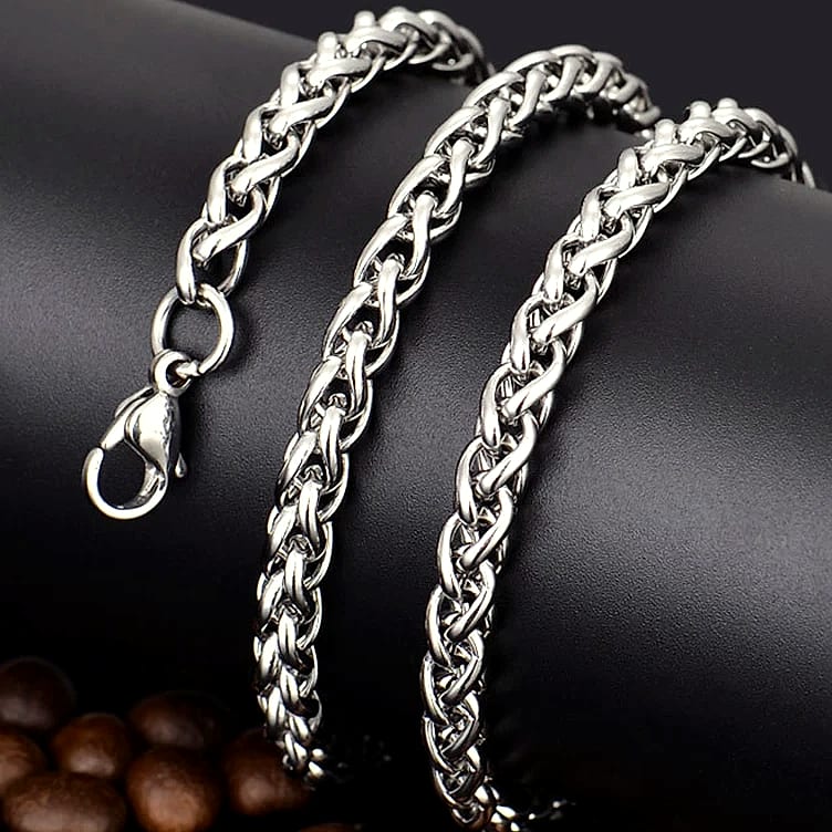 SalaWendy Braided Wheat Chain Necklace Stainless Steel