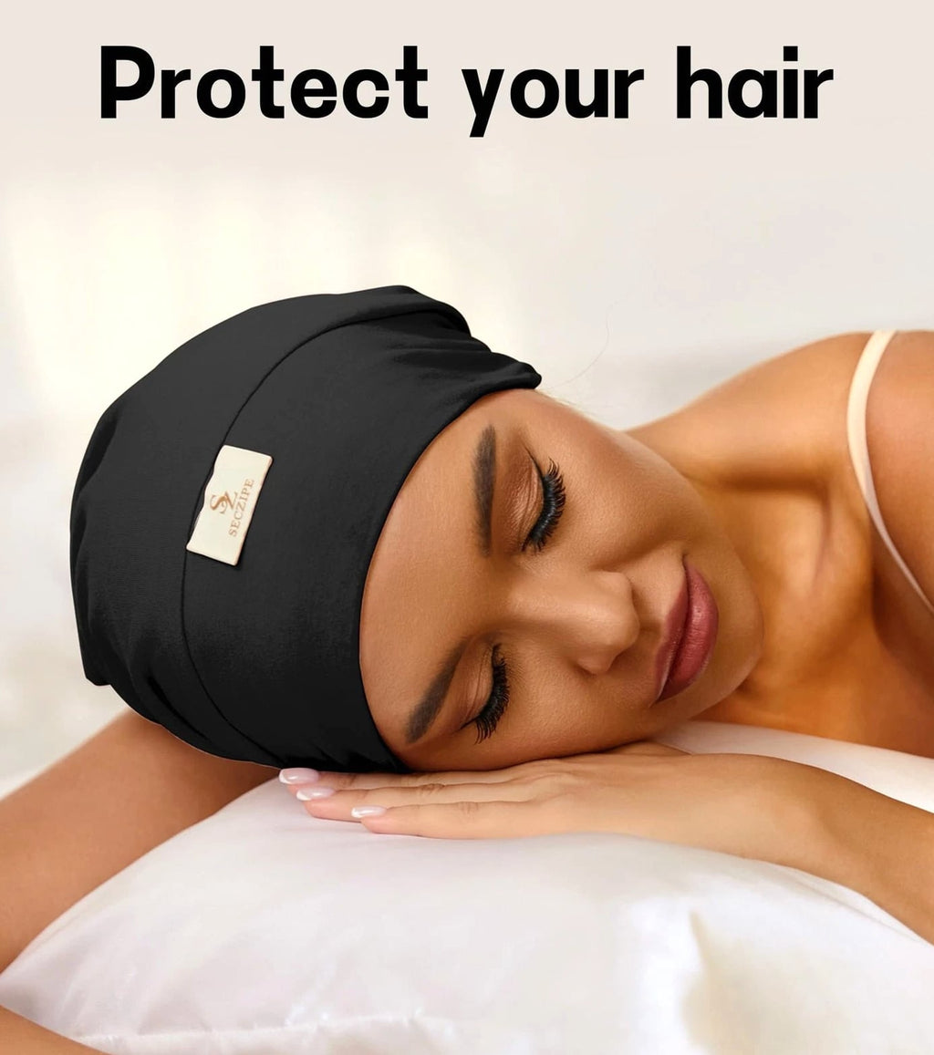 SECZIPE 100% Mulberry Silk Bonnet for Sleeping Curly Hair, One Size Black
