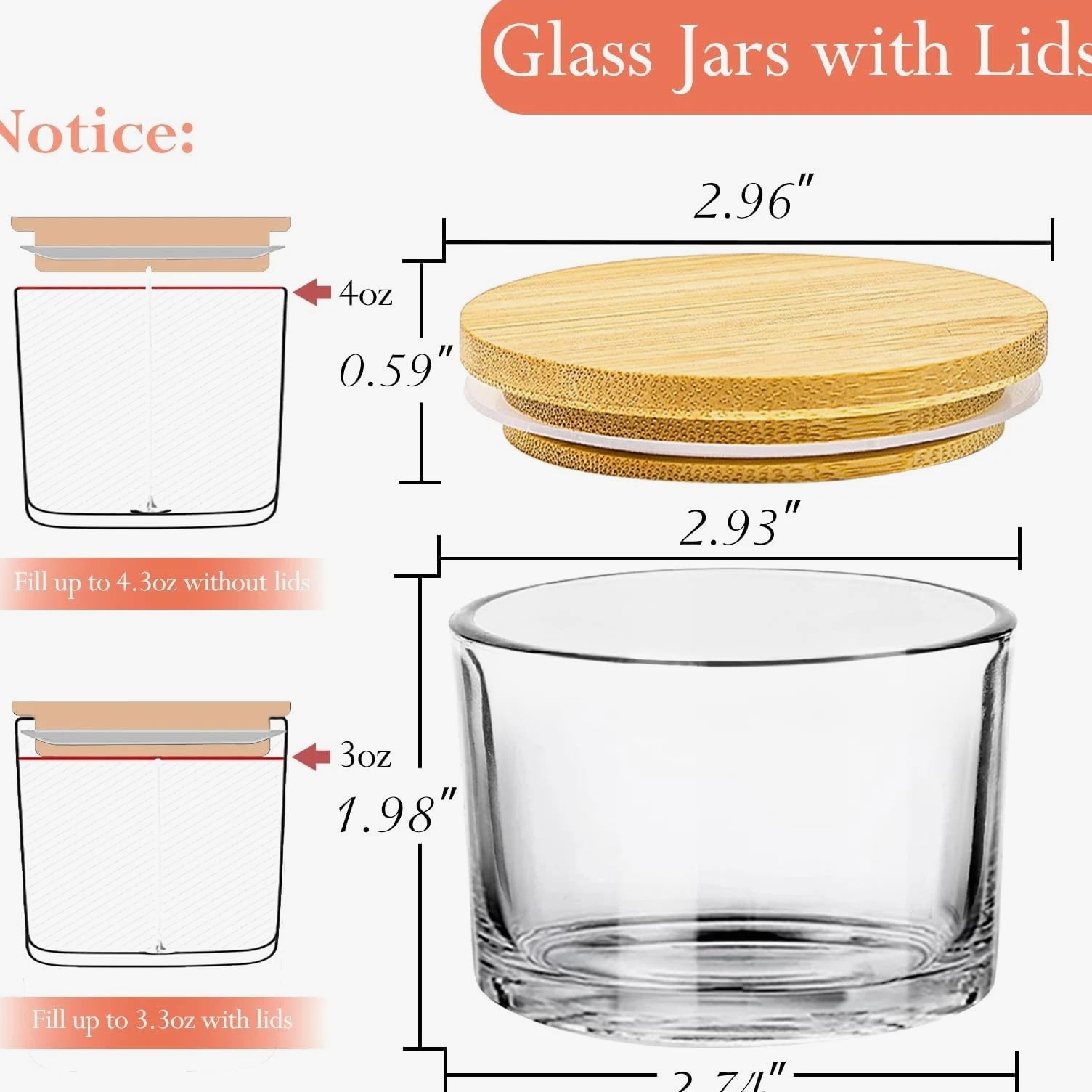 15 Pack 4 OZ Clear Glass Candle Jars with Airtight Bamboo Lids for Candle Making