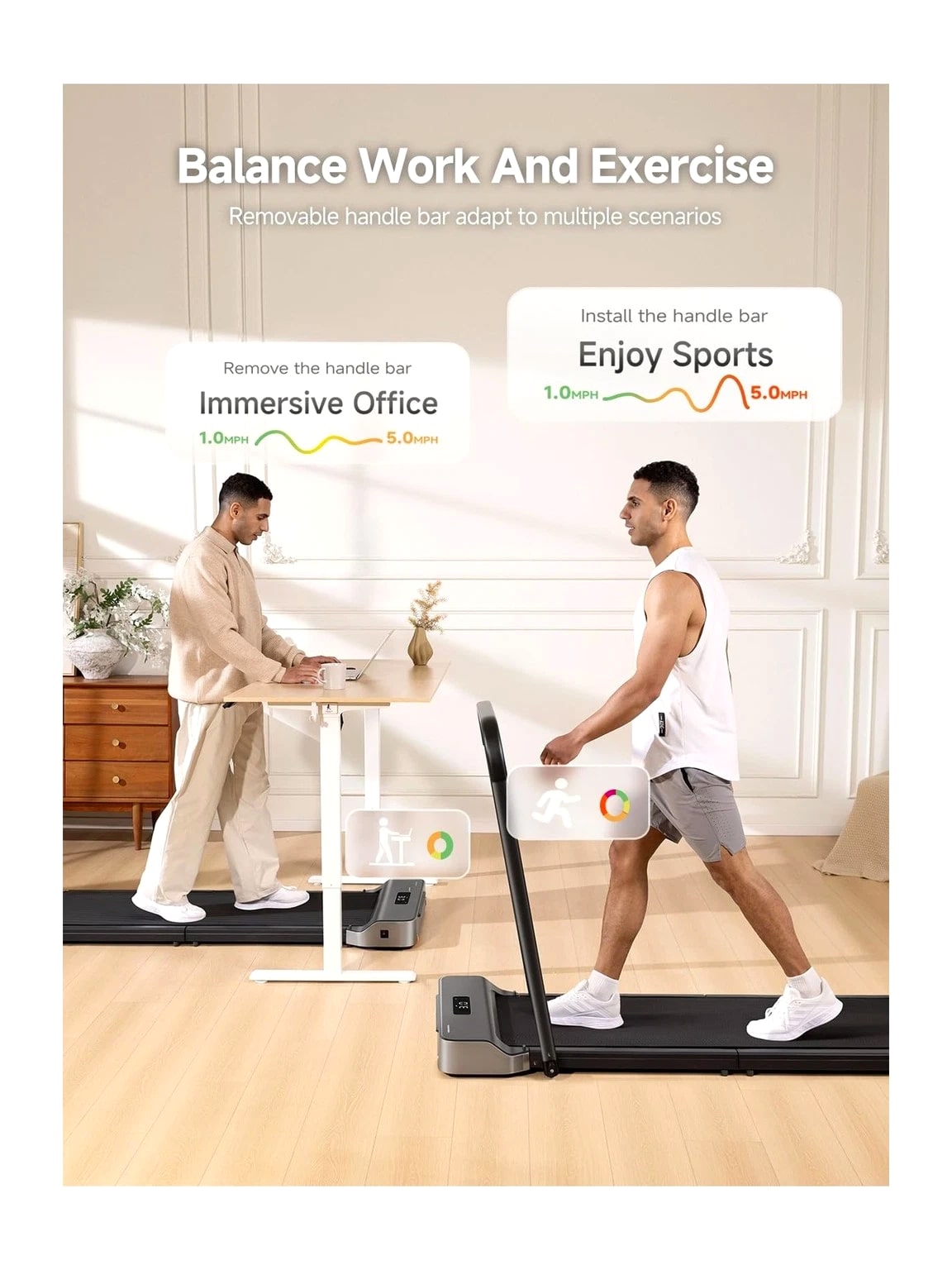 WalkingPad Foldable Walking Pad with Handle Bar, Treadmill for Home Office, Under Desk