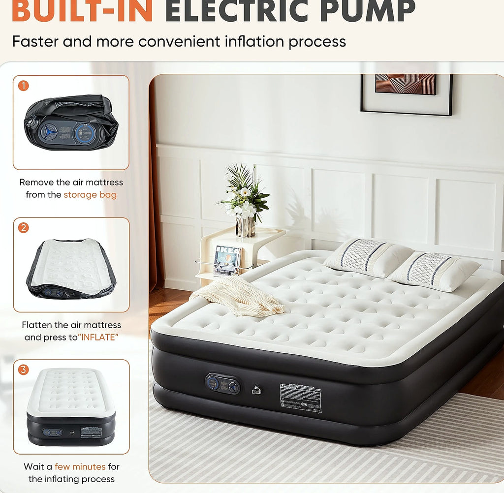 JHK Queen Twin Size Air Mattress Double Height 660 lbs