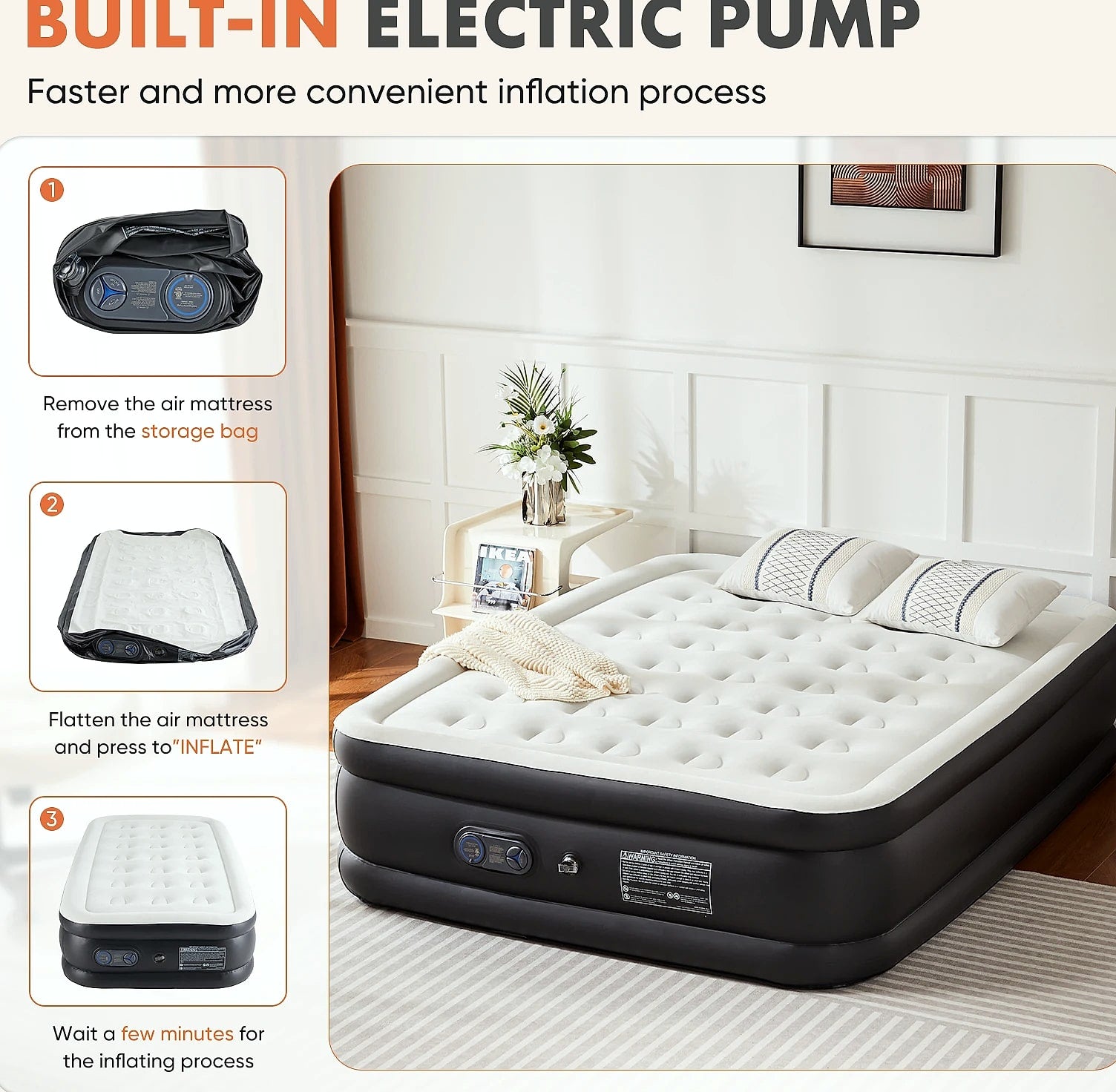 JHK Queen Twin Size Air Mattress Double Height 660 lbs