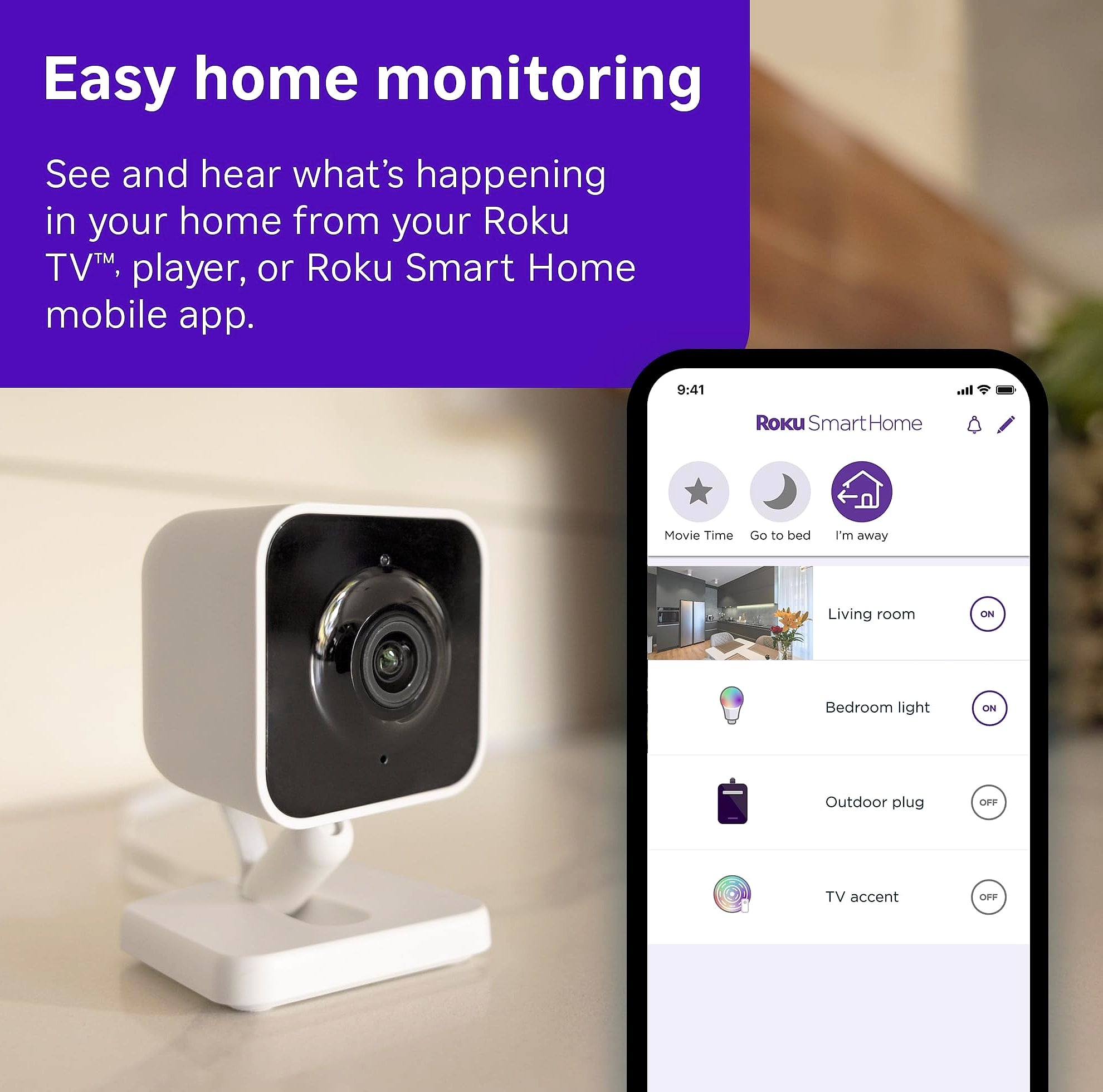 Roku Indoor Camera 2-Pack Wired Home Security with 1080p Night Vision