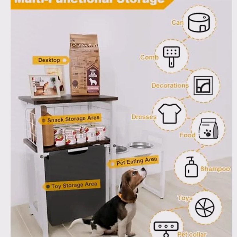 Elevated Dog Bowl Stand with Food Storage and Toy Basket