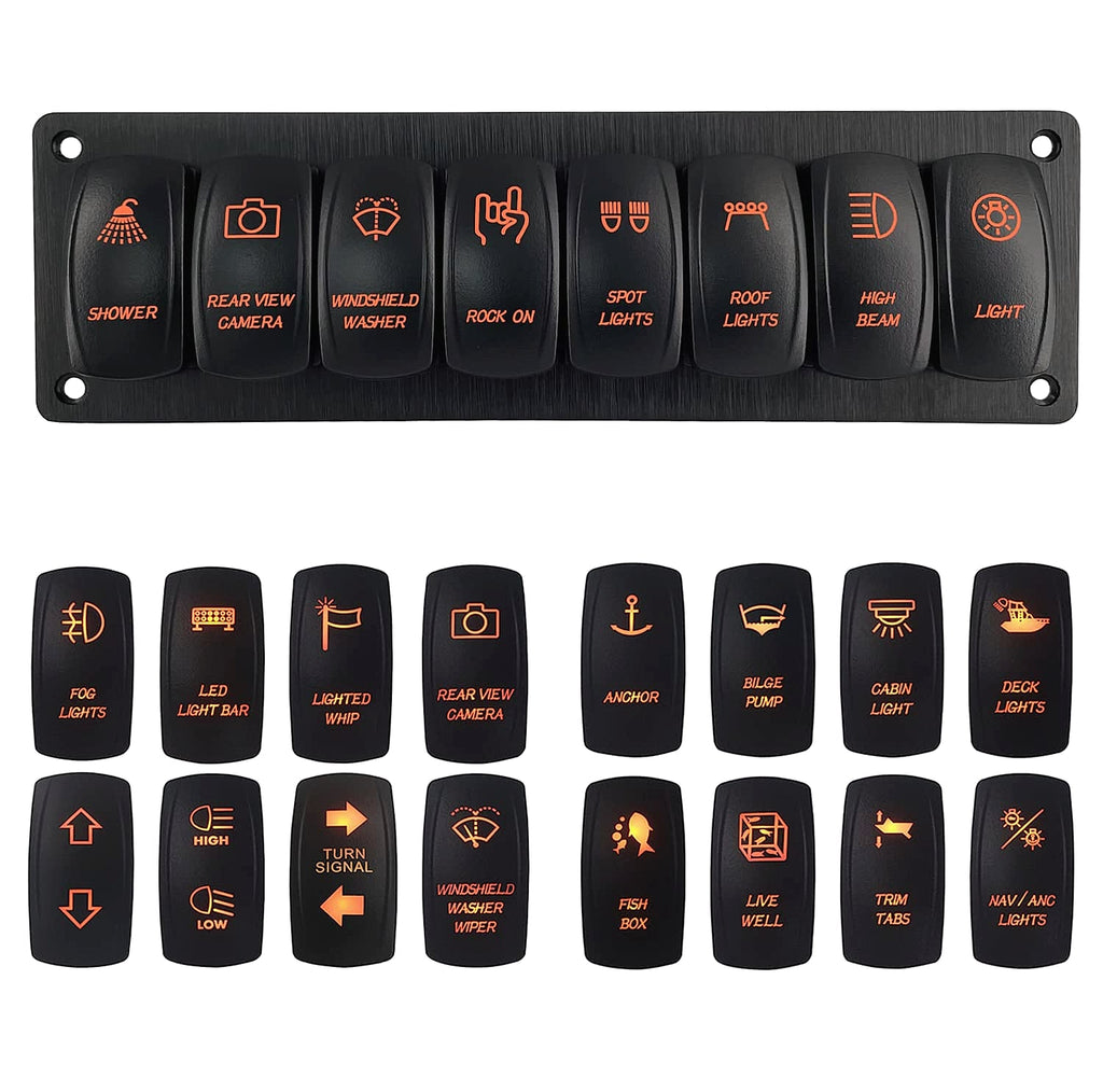 BACAUTOPARTS 8-Way Marine Switch Panel 12V/24V Rocker