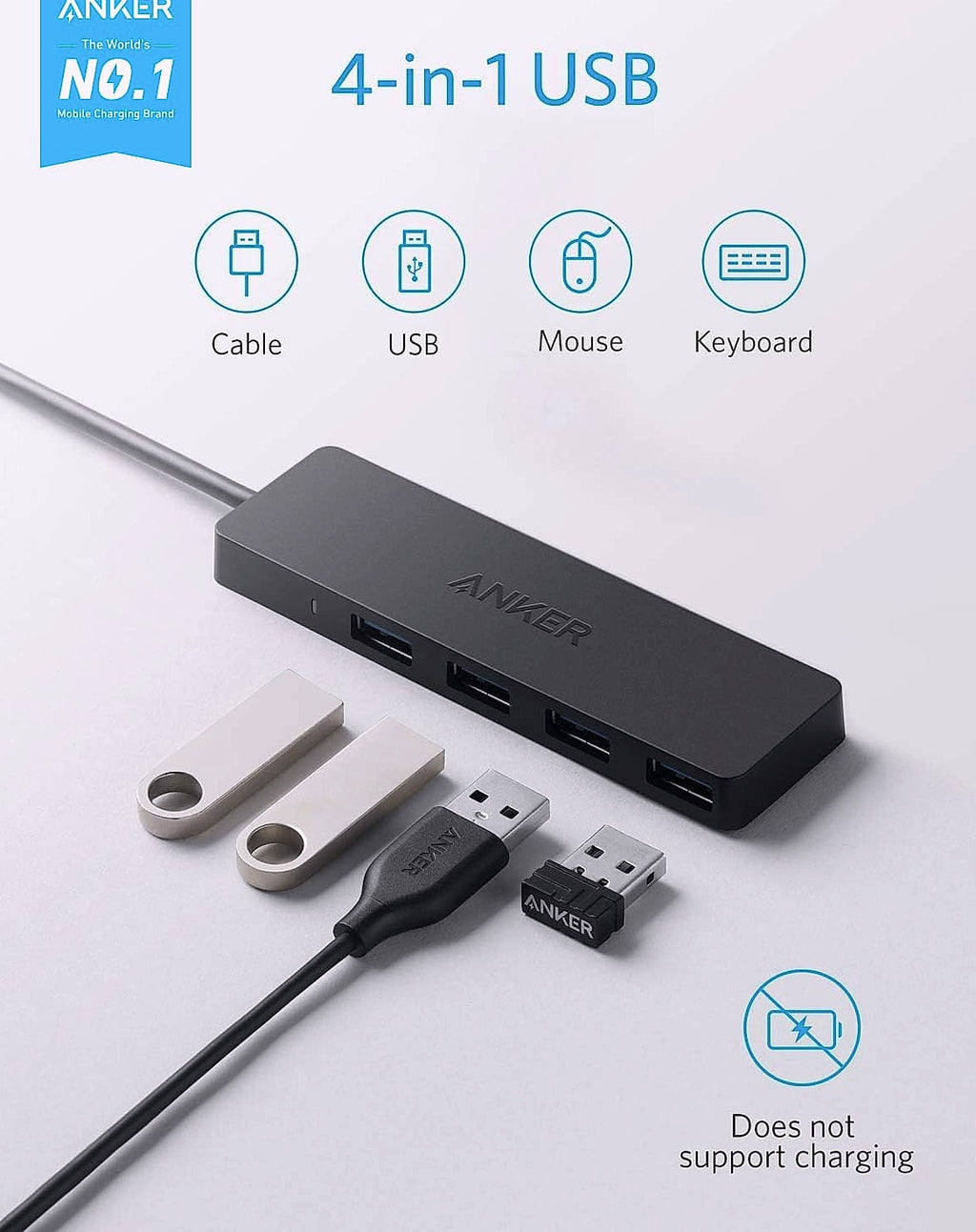 Anker 4-Port USB 3.0 Hub with 5Gbps Data Transfer Speed