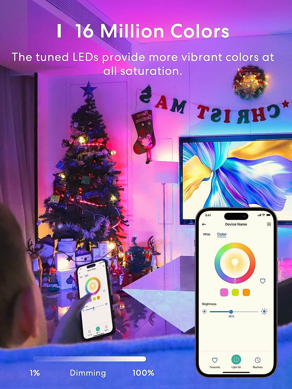 Meross Smart WiFi LED Bulb E26 Multicolor Dimmable 2 Pack