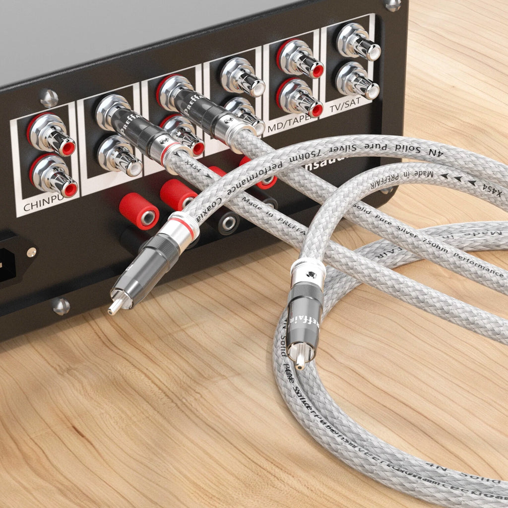 Pair 5N Pure Solid Silver RCA to RCA Cable HiFi Audio Cable Interconnect Line