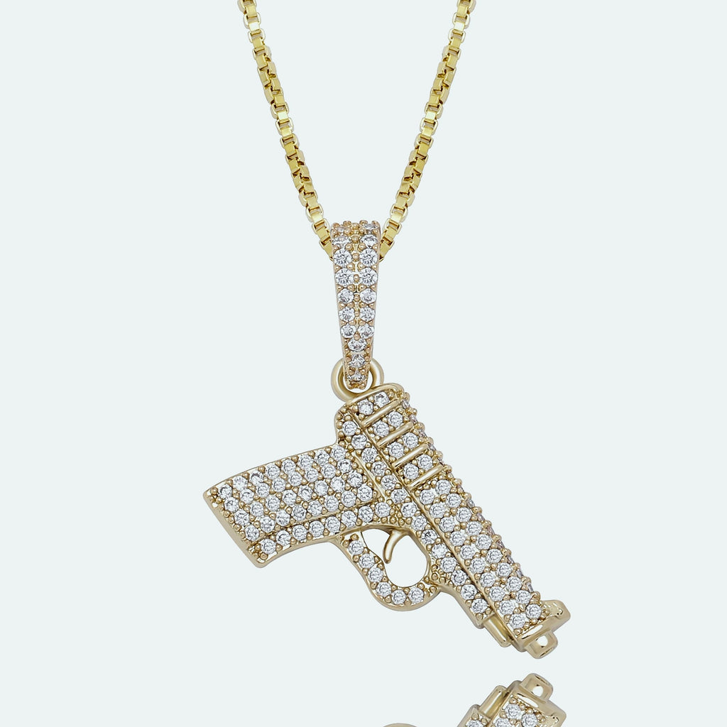 TOPGRILLZ 925 Sterling Silver Pistol Pendant Necklace