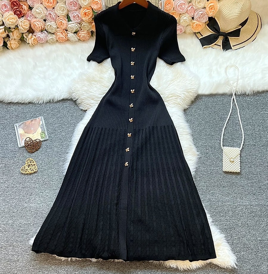 YUOOMUOO Patchwork Knit Long Dress Women Spring Summer