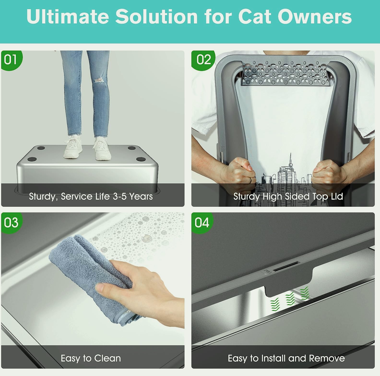 ICYAIR Stainless Steel Cat Litter Box 2-Pack, Extra Large