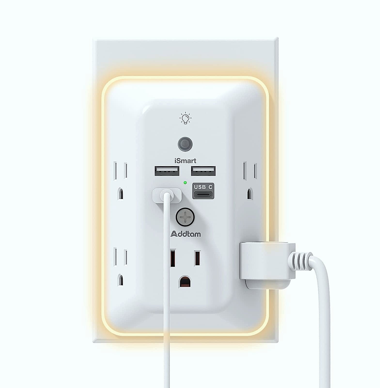 Addtam 5-Outlet Surge Protector with 4 USB Ports and Night Light
