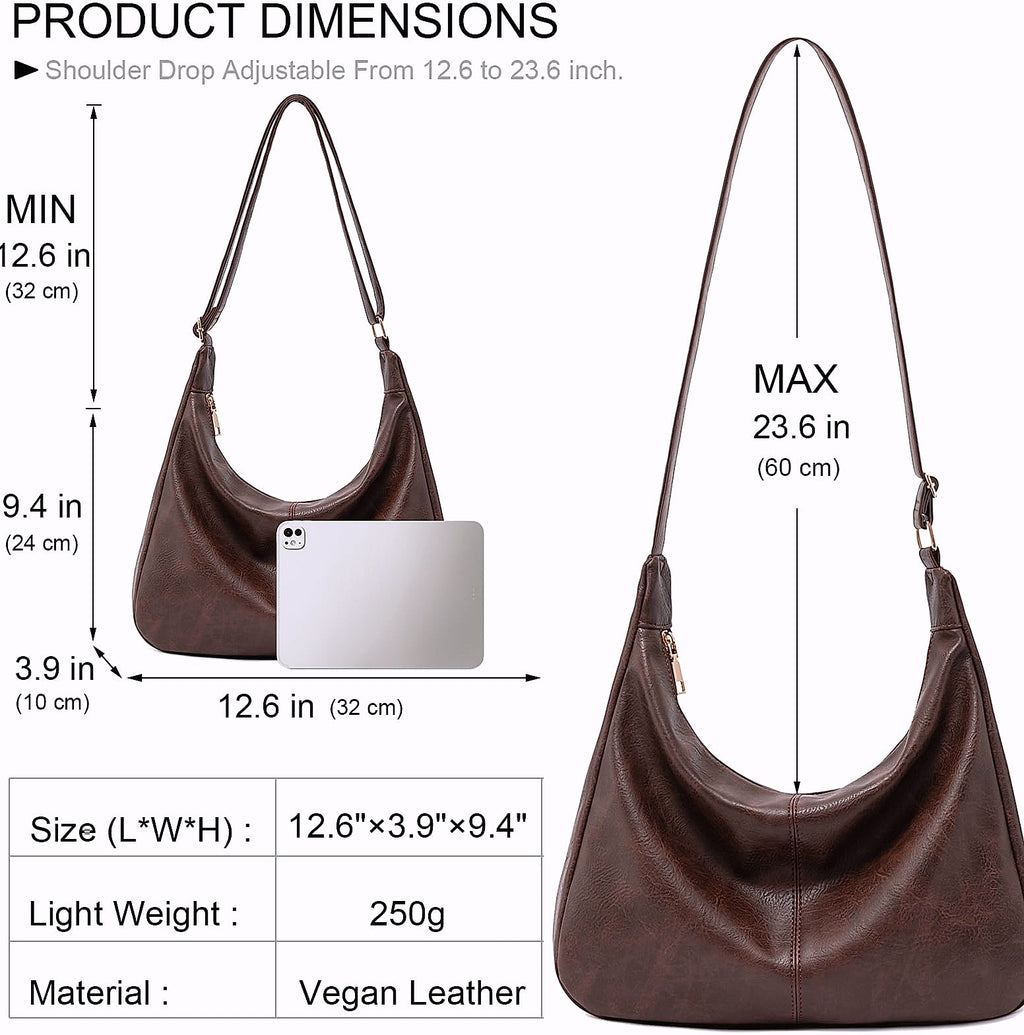 NIUEIMEE ZHOU Hobo Bag Foldable Vegan Leather Shoulder Handbag