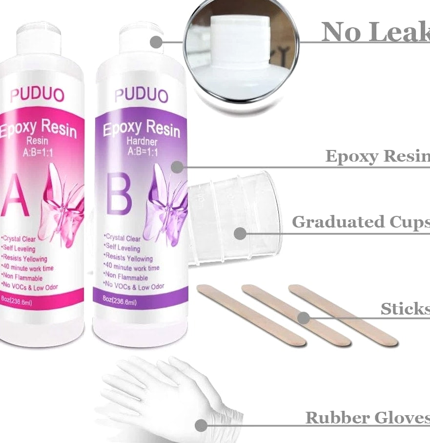 Non-Toxic 16 Oz Epoxy Resin Kit - Crystal Clear Finish for Crafting & Jewelry