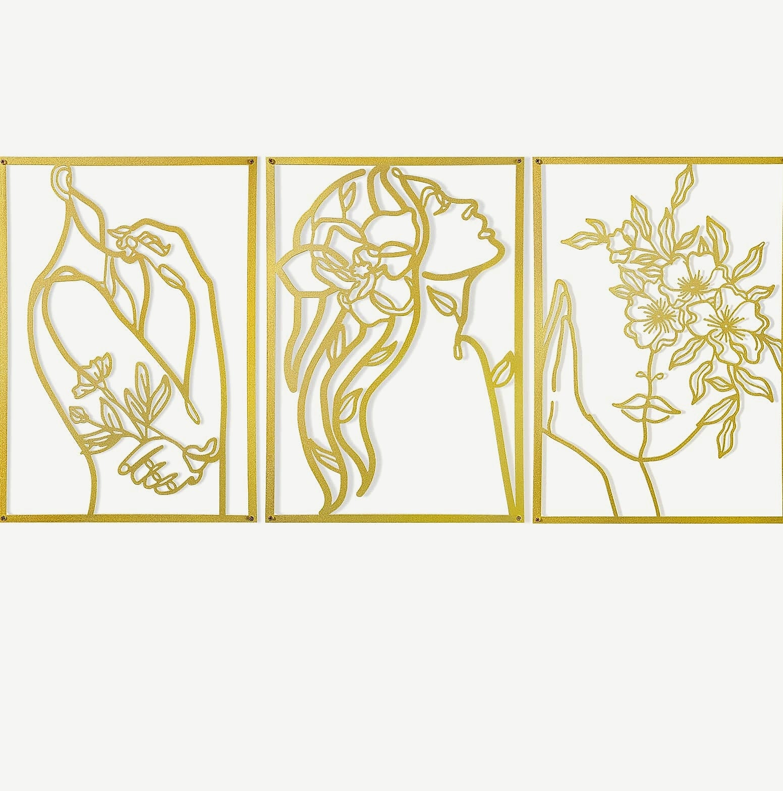 AGIOTA 3 Pcs Gold Wall Art Female Body Line Drawing Metal Decor