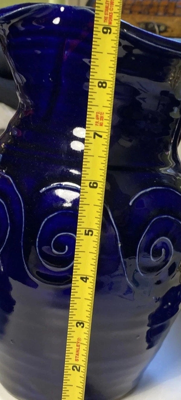 Studio pottery pitcher cobalt blue and glass Wine Glass Statement Piece