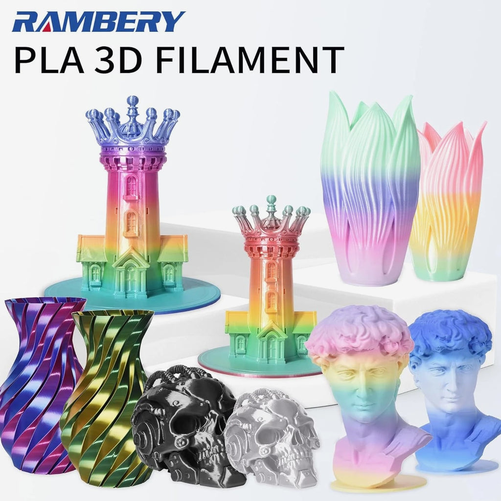 4-Pack Silk Matte Rainbow PLA Filament 1.75mm - Multicolor Fast Color Change 3D
