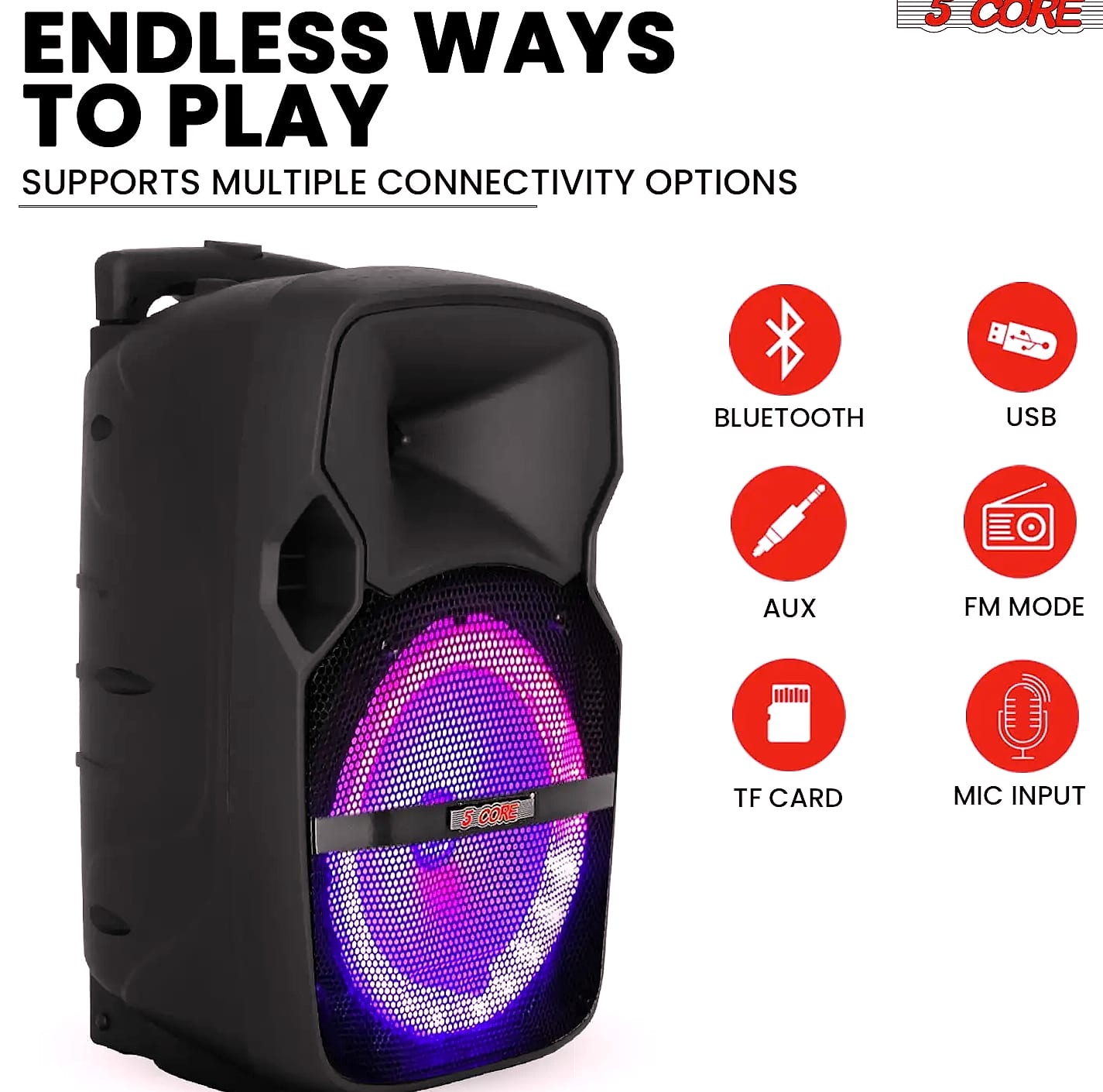 5 Core 400W DJ PA Speaker System with 2 Wireless Mics