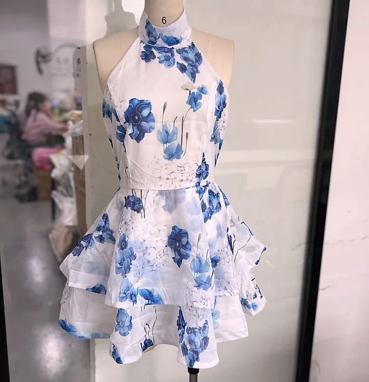Chic Floral Printed Mini Dress Backless Sleeveless Hem Stacking Dresses Sweet A Line Vestidos 2025 New Lady Party Club Clothing