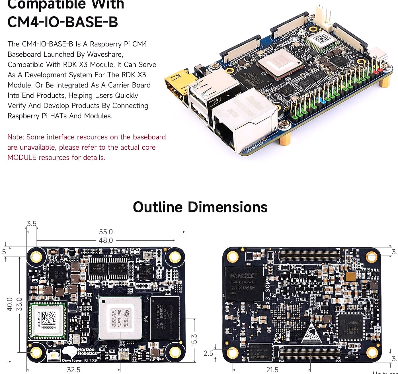 XYGStudy RDK X3 AI Module Kit for Raspberry Pi CM4