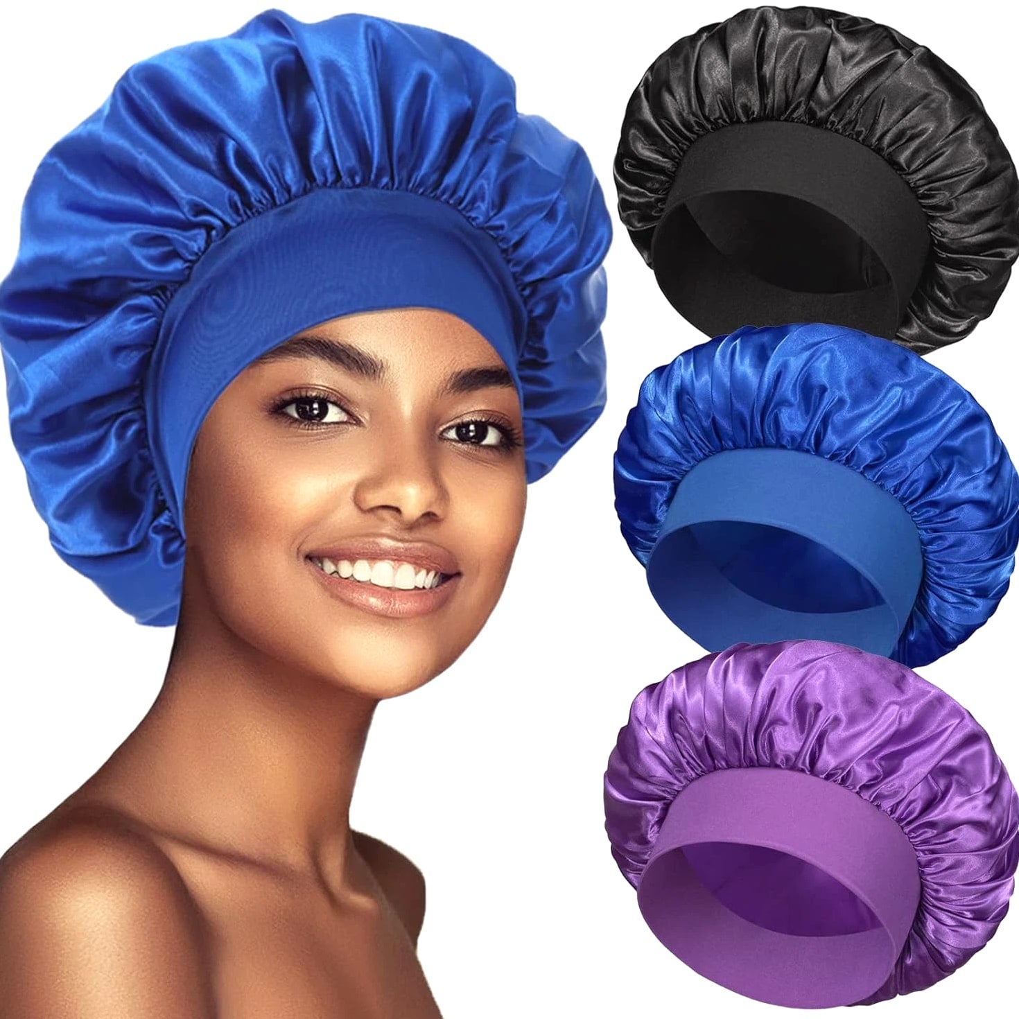 3 Pack Satin Bonnet Silk Hair Bonnet for Sleeping, Sleep Bonnets Large Size