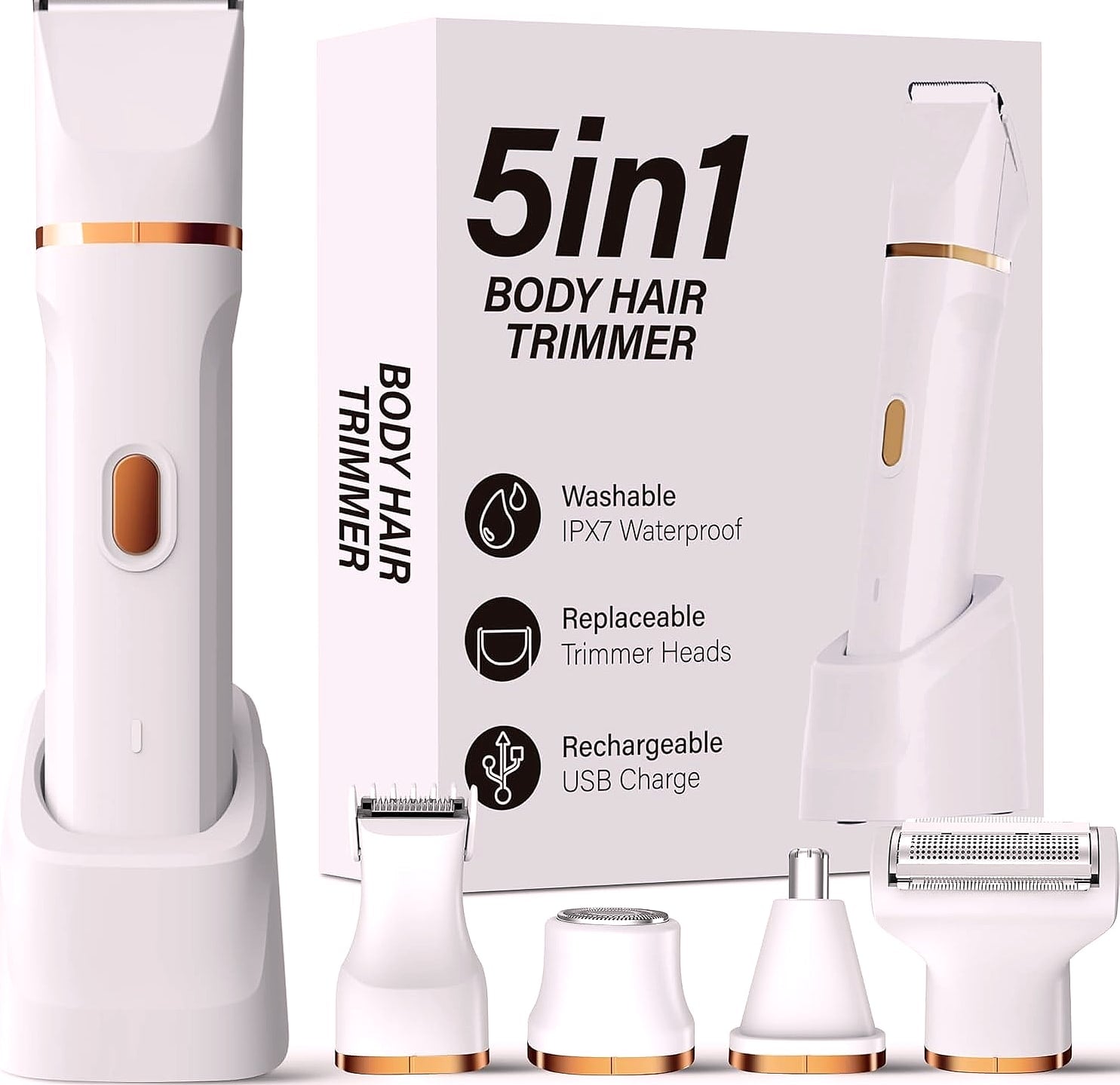 KINGTEE 5-in-1 Electric Bikini Trimmer Waterproof Hair Removal