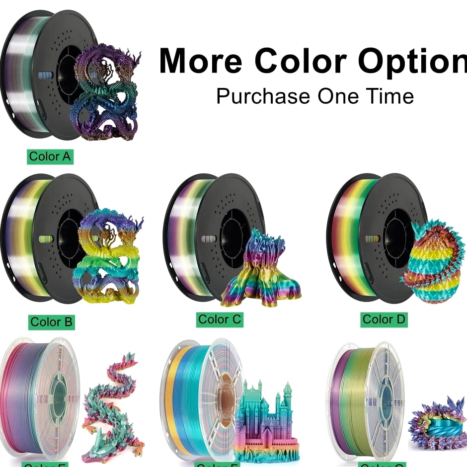 Rainbow Silk PLA Filament 1.75mm 1KG Gradient 3D Printer Materials Color Change