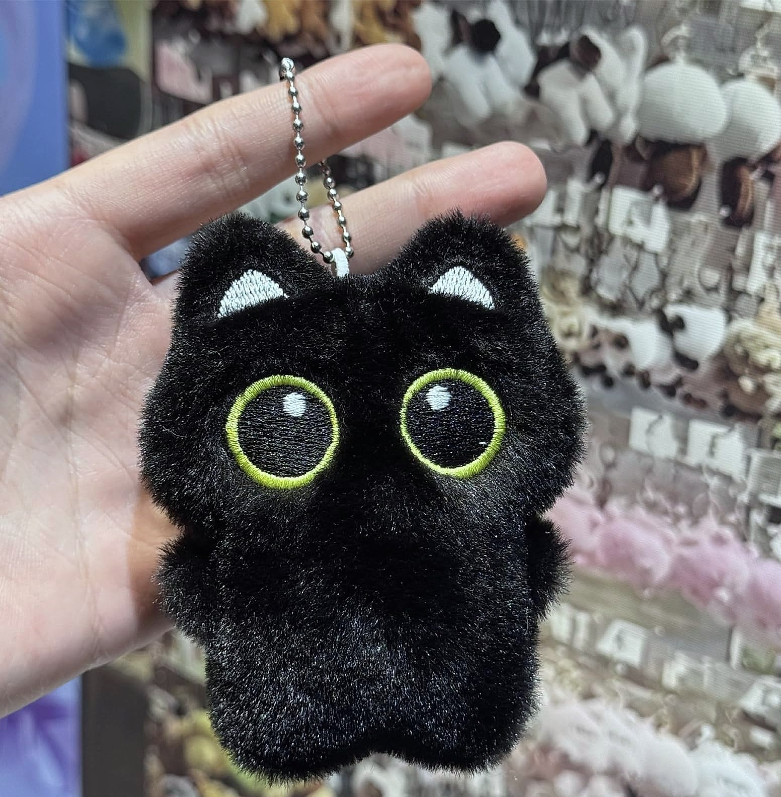 HUIJUFU Black Cat Plush Keychain Purse Charm for Bags