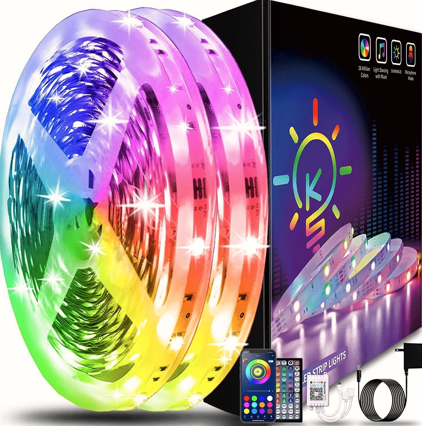 Keepsmile 100ft RGB LED Strip Lights with App and Remote Control