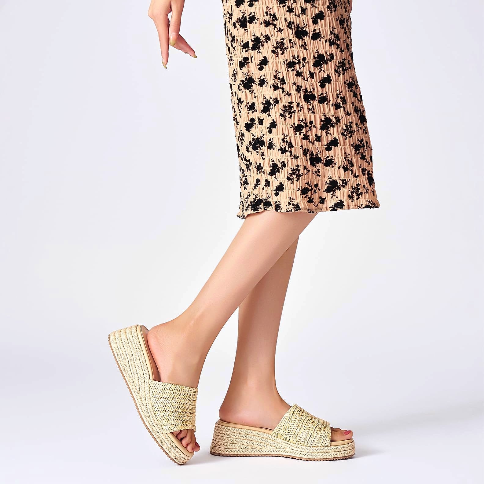 Sqzrkj Raffia Platform Wedge Sandals for Women
