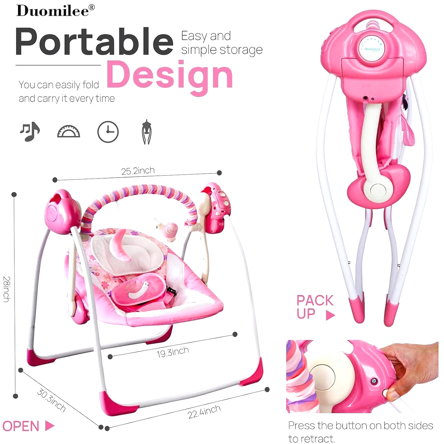 Baby Swings for Infants, Powered by Power Cord (Included) and Batteries for Indo