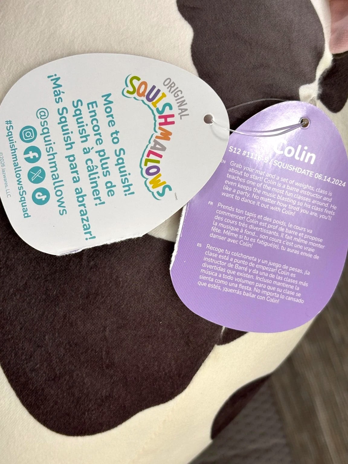 Squishmallows Colin the Cow Plush Stuffed Animal, Carrot Juice Patch - NEW