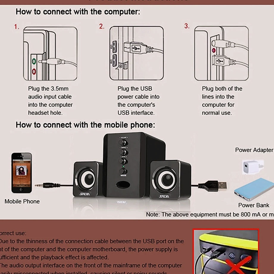 SADA D-202 USB Powered 2.1 Desktop Speaker System