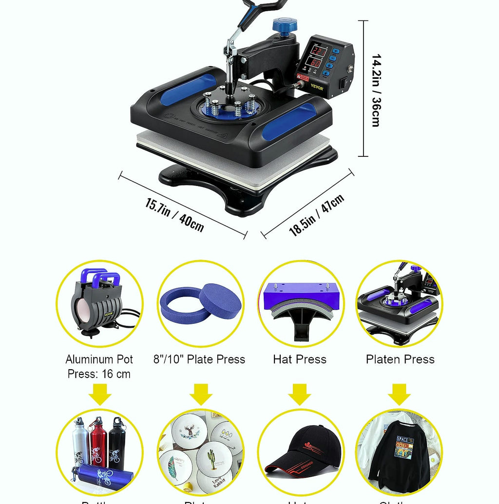 SucceBuy 12x15" Heat Press 5-in-1 Combo Machine with Dual Heating