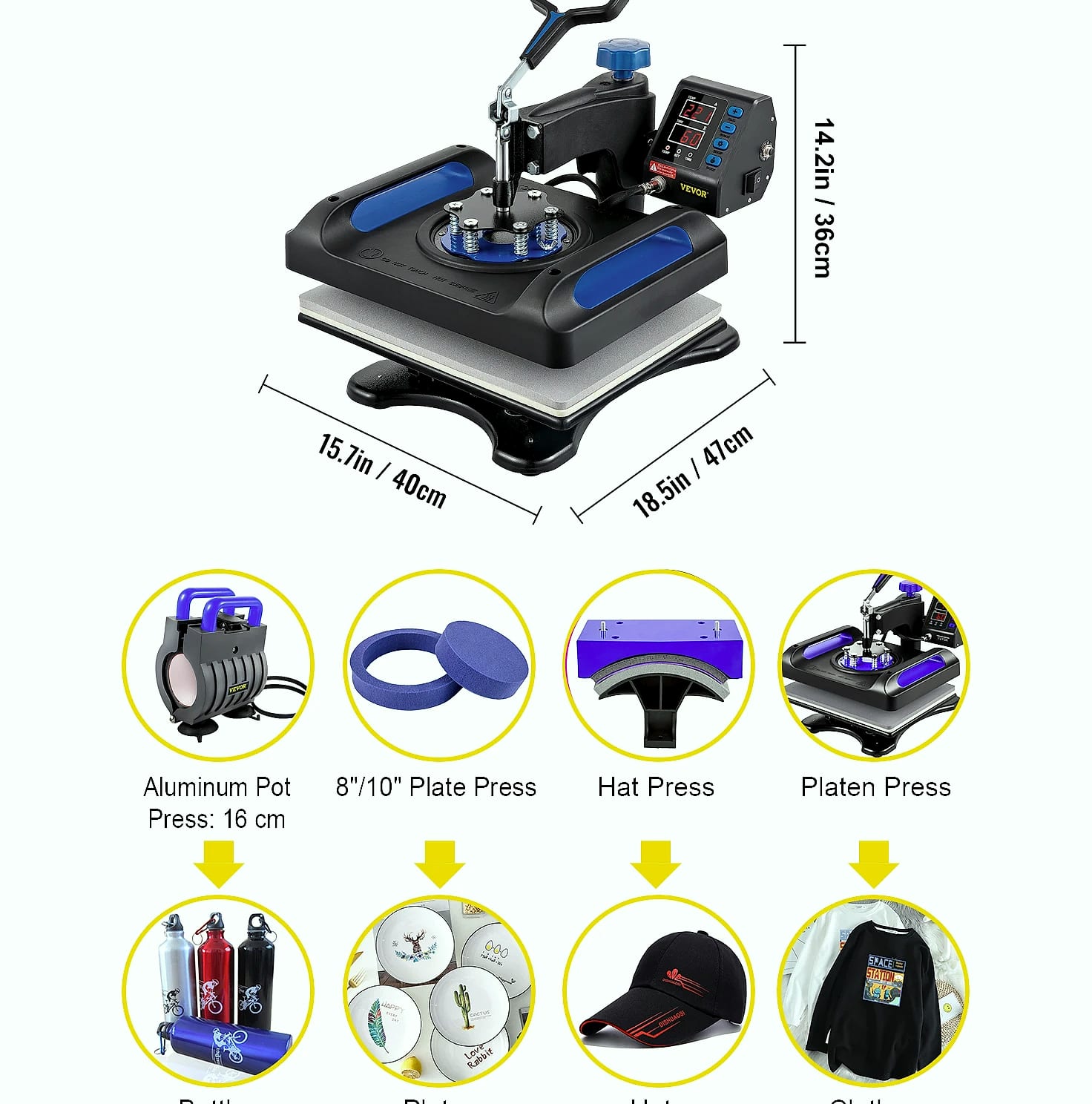 SucceBuy 12x15" Heat Press 5-in-1 Combo Machine with Dual Heating