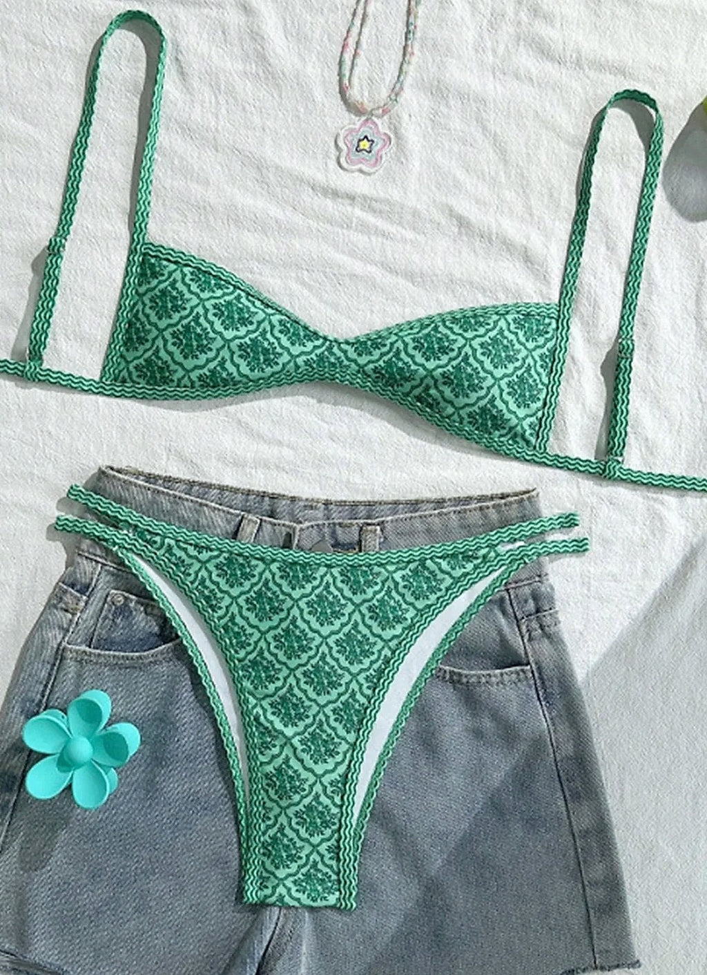 Varleinsar Floral High-Leg Bikini Two-Piece Swimsuit