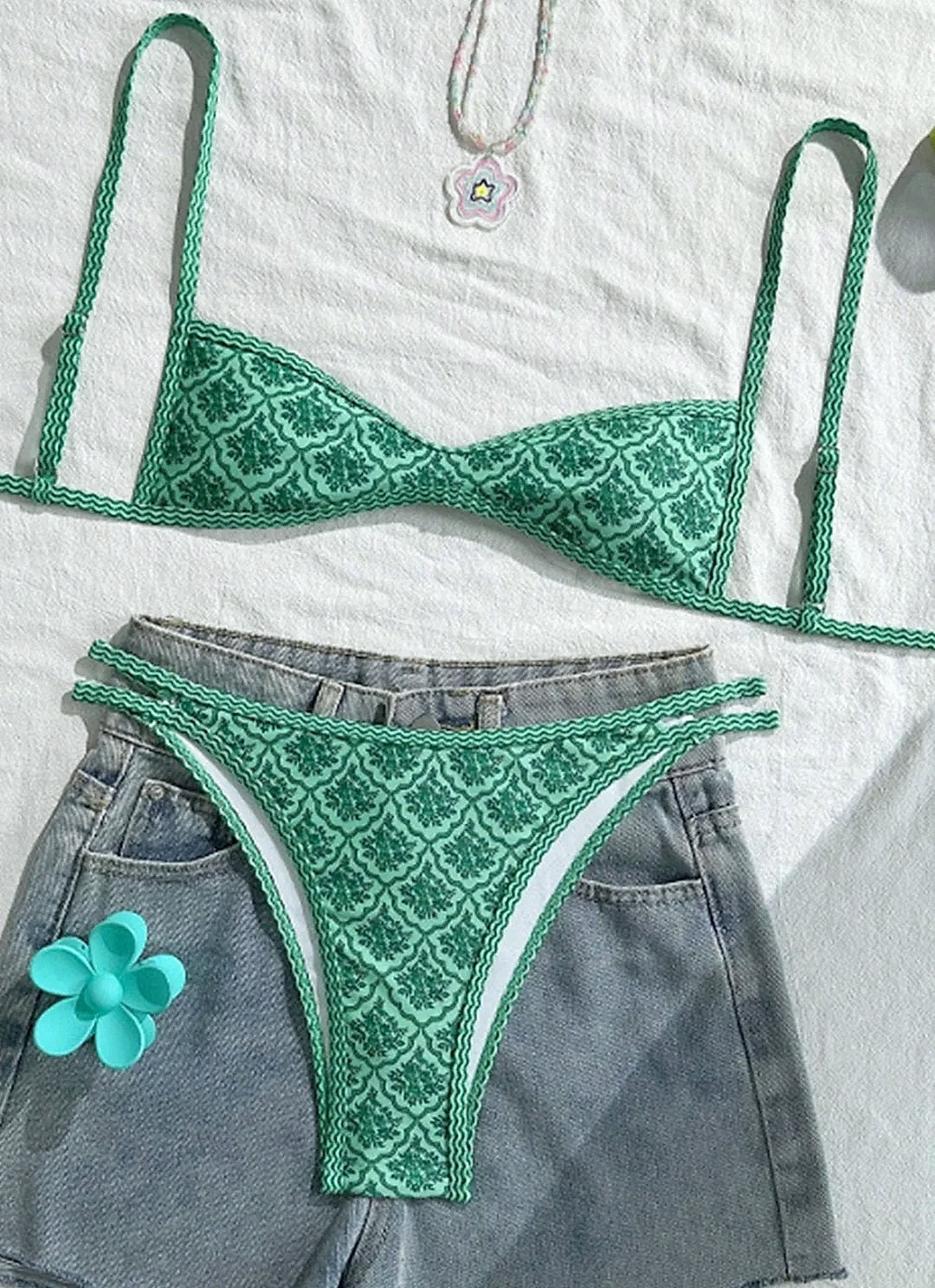 Varleinsar Floral High-Leg Bikini Two-Piece Swimsuit